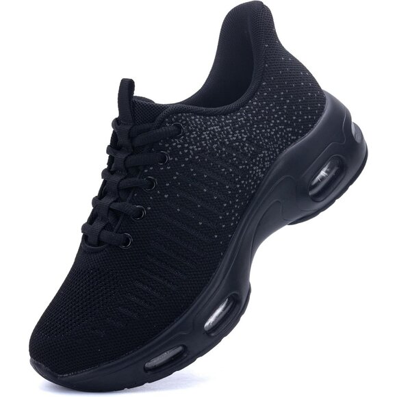 Women Black Slip-On Running Shoes Tennis Sneakers with Arch Support for Workout - Picture 3 of 6